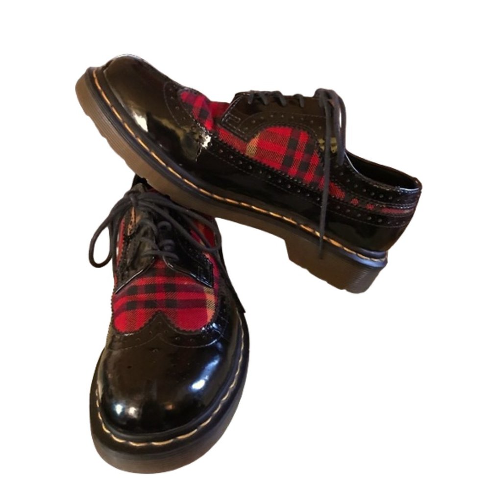 Dr. Martens Black and Red Plaid Brogues - Picture 2 of 11